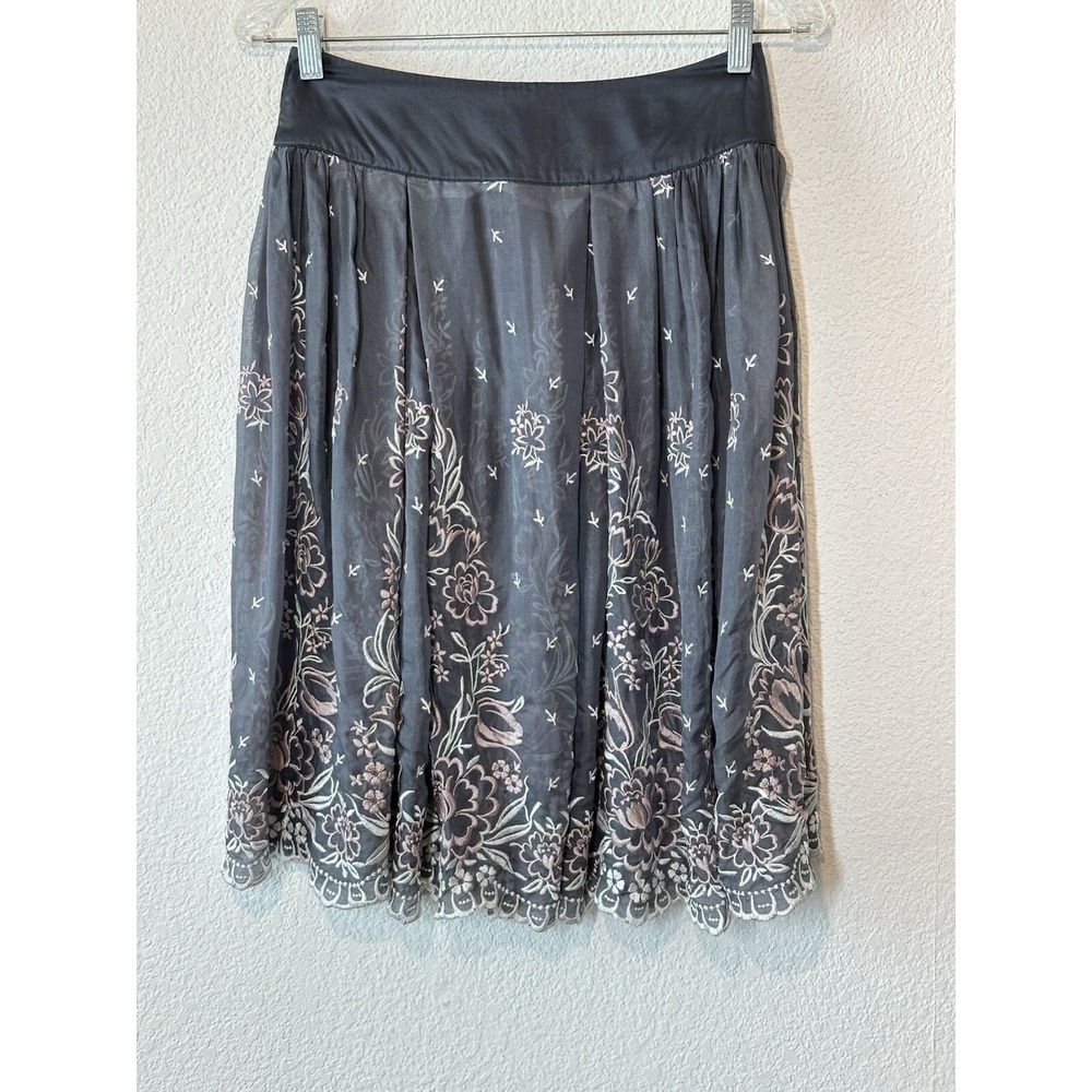 Silk Skirt Gray Sheer Embroidered Flowy Fairy Whimsigoth Coquette 27x24